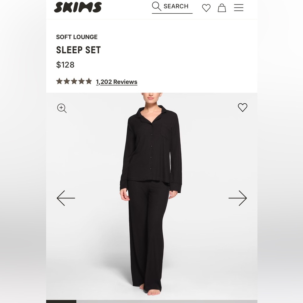 Skims Black Long Sleeve Top and Pants Pajama Set